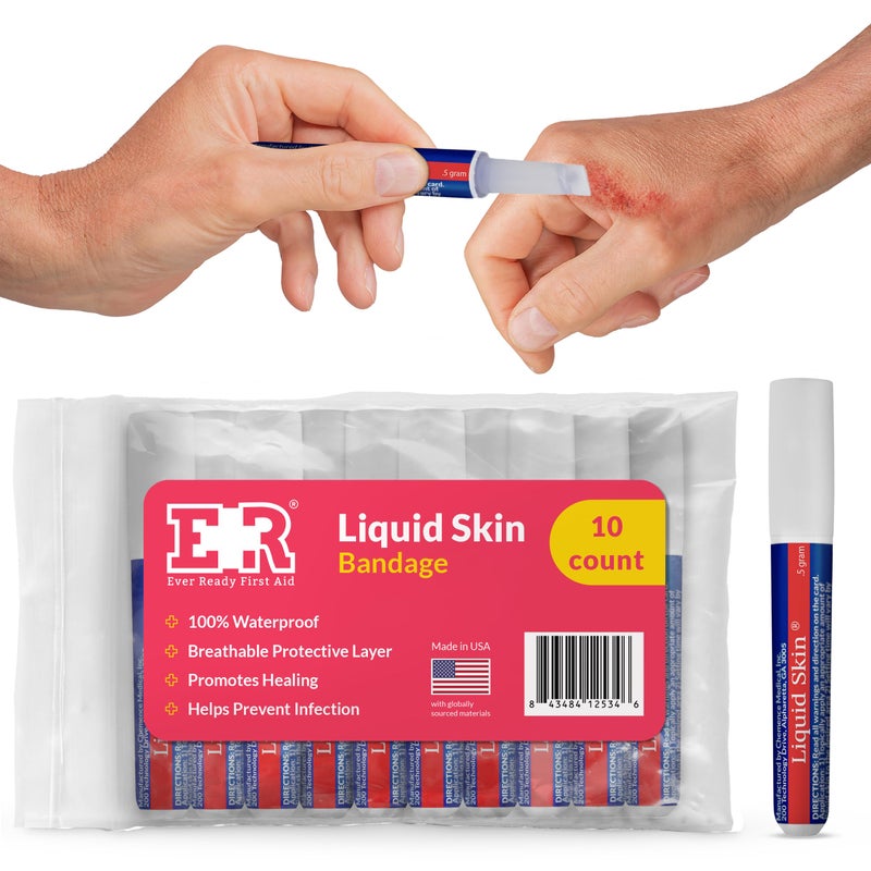 Ever Ready First Aid Liquid Bandage for Skin â€“ Waterproof Skin Glue for Wound Closure, Flexible Liquid Barrier with Non-Sting Formula â€“ Long-Lasting Liquid Bandage - 10 Count - Image 1