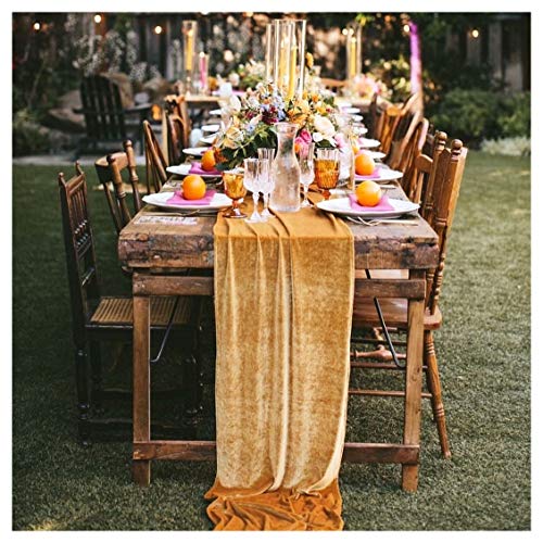 SoarDream Gold Velvet Table Runner 10ft Extra Long Luxury 29x120 inch Soft Dinner Table Runners for Wedding Reception Table Decorations - Image 1