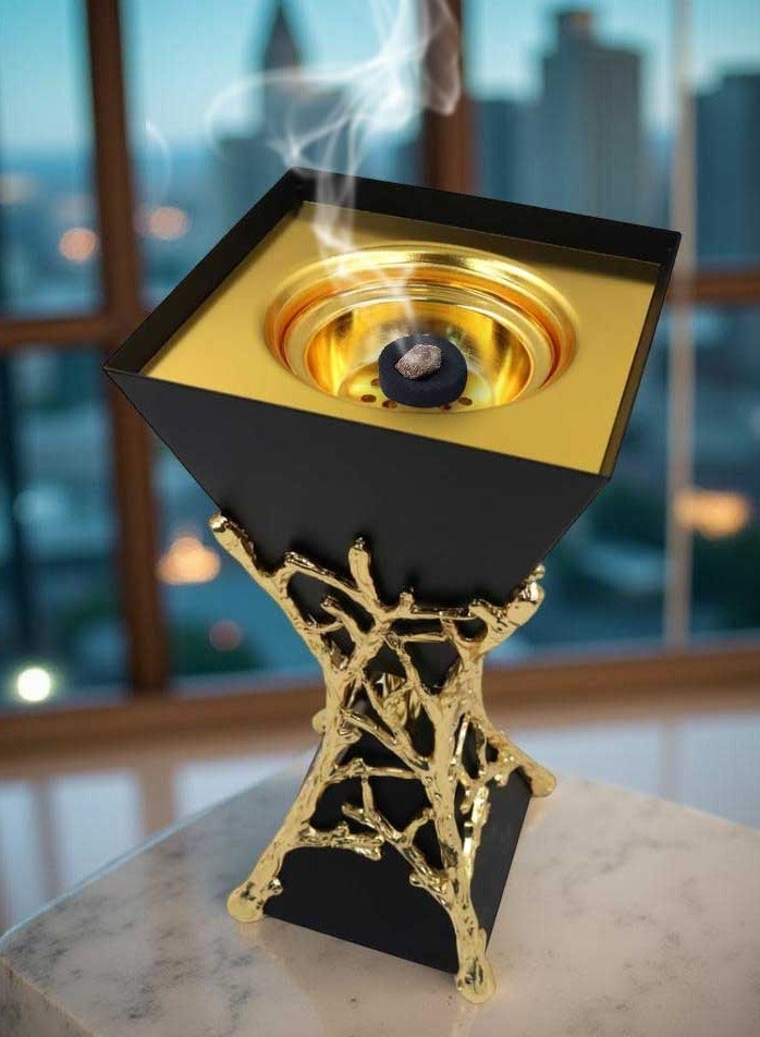 Bakhoor BoSidin Luxurious Modern Design Oud Incense Holder Black Gold - Image 1