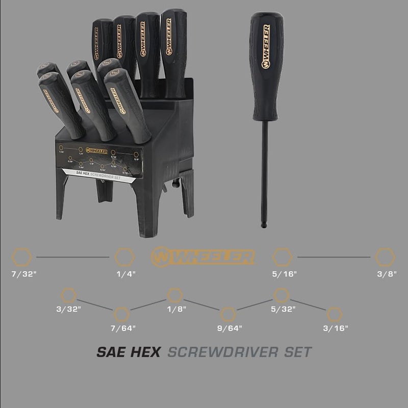 Wheeler 10 Piece SAE HEX Screwdriver Set with Multiple Sizes for Gunsmithing Rebuild and Maintenance - Image 1