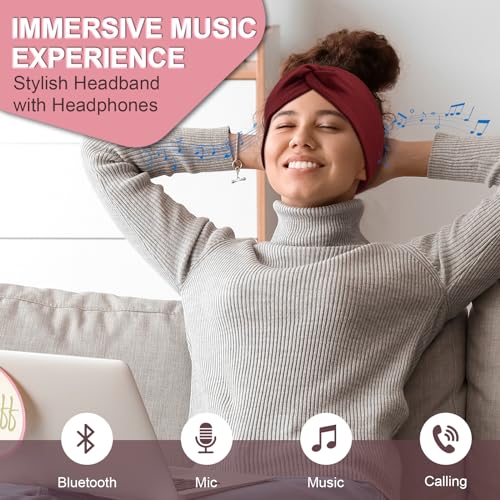 BULYPAZY 2-Pack Headband Headphones with Thin HD Speakers, Bluetooth Headband for Women, Stylish Knotted Design, Wireless Bluetooth Headphones for Workout, Daily Life, Yoga, Travel, Meditation - Red&Black - Image 2