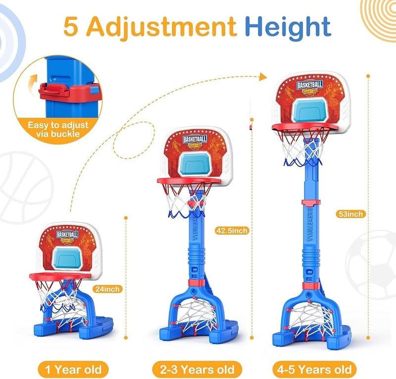 Goreem Toddler Basketball Hoop Outdoor Play Sports Activity Toys,Adjustable Mini Kids Basketball & Soccer Goal with4Balls & Ball Pumps for Indoor, Outdoor, Pool, Sports, Birthday Gifts for Children - Image 2