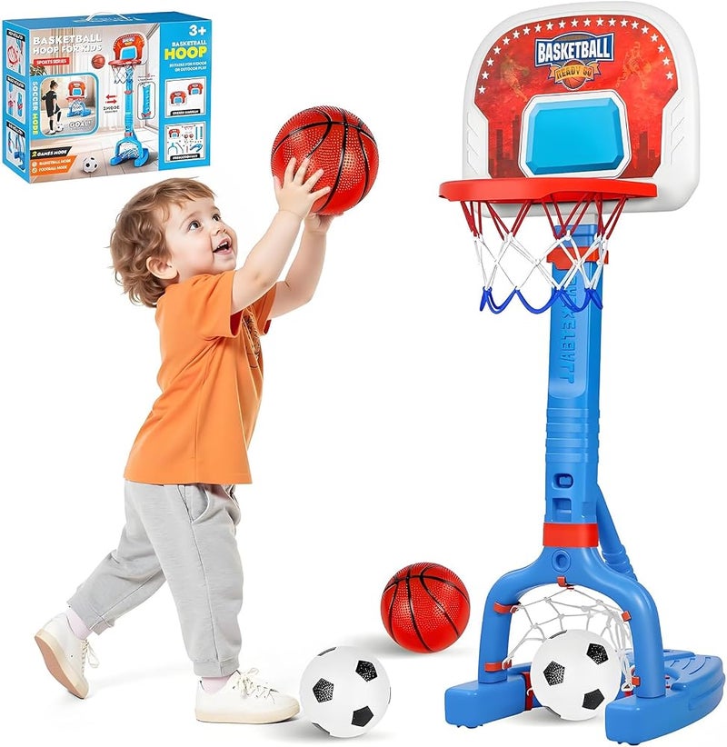 Goreem Toddler Basketball Hoop Outdoor Play Sports Activity Toys,Adjustable Mini Kids Basketball & Soccer Goal with4Balls & Ball Pumps for Indoor, Outdoor, Pool, Sports, Birthday Gifts for Children - Image 1