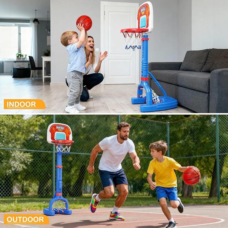Goreem Toddler Basketball Hoop Outdoor Play Sports Activity Toys,Adjustable Mini Kids Basketball & Soccer Goal with4Balls & Ball Pumps for Indoor, Outdoor, Pool, Sports, Birthday Gifts for Children - Image 4