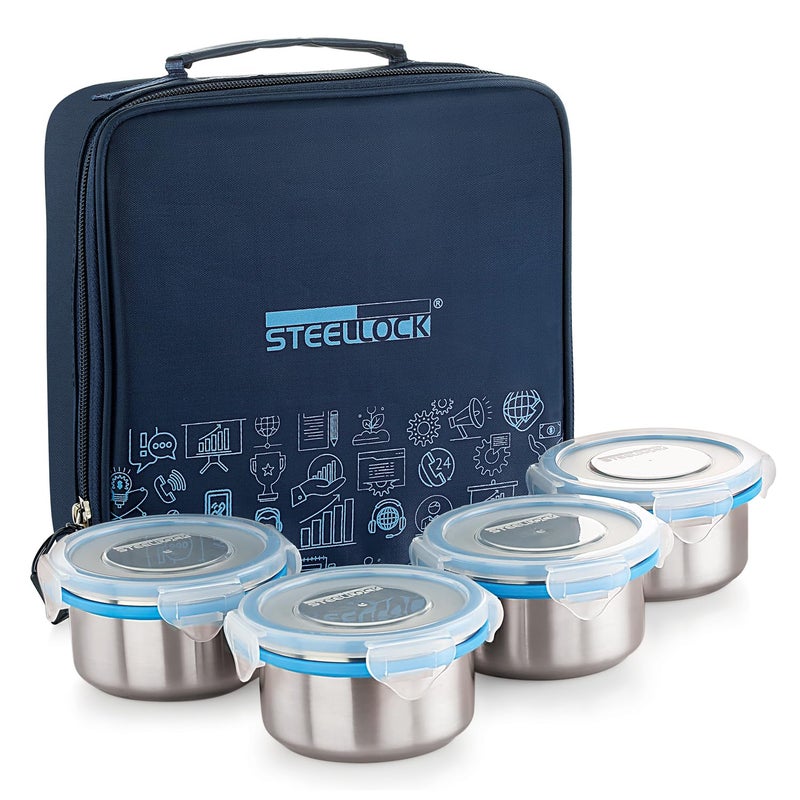 STEELLOCK STEELLOCK Lunch Box Stainless Steel Containers Leak Proof with BPA Free Air Tight Lids Fabric Jacket 280 ml x 4 pcs HL 1241  - Image 4