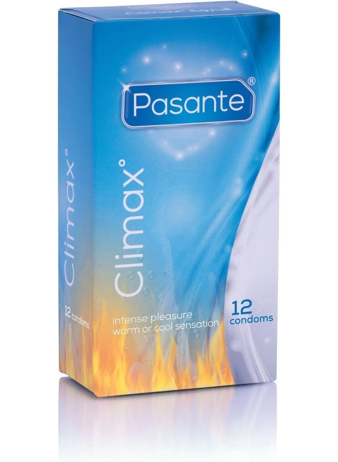 Pasante Climax Sensation Condoms | Intense Pleasure Warm & Cool | Natural Latex Rubber, Non-Spermicidal Lubrication, 12pcs - Image 1