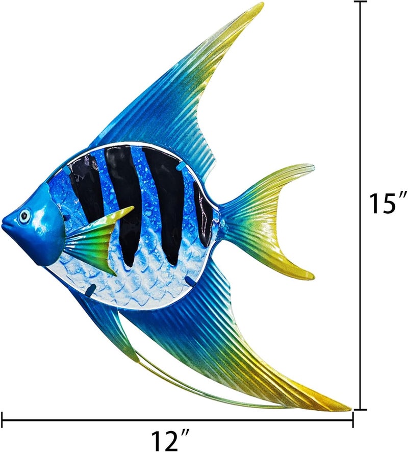 John's Studio Store Angel Fish Sea Wall Decor Outdoor Metal Garden Hanging Art Glass Sculptures Home Ocean Theme Decorations for Kitchen Bathroom and Pool - Blue - Image 3