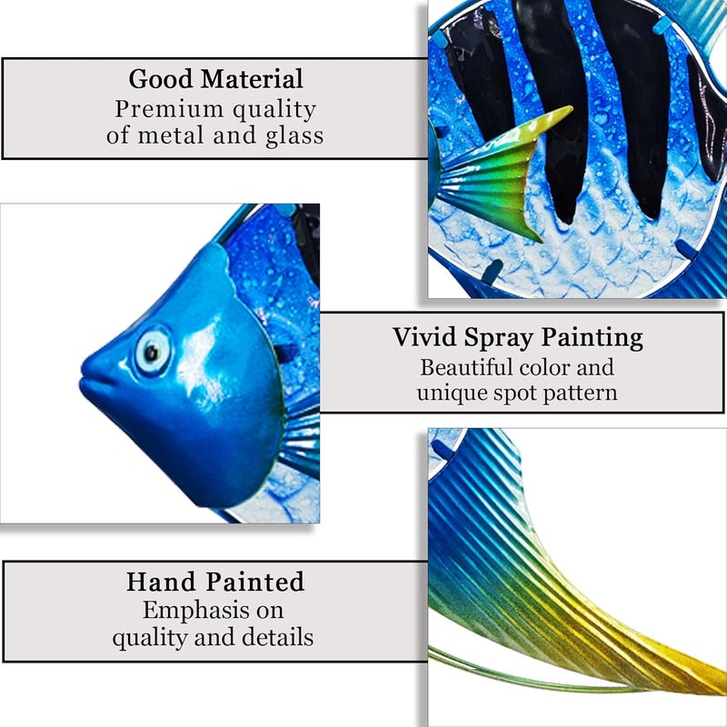 John's Studio Store Angel Fish Sea Wall Decor Outdoor Metal Garden Hanging Art Glass Sculptures Home Ocean Theme Decorations for Kitchen Bathroom and Pool - Blue - Image 2