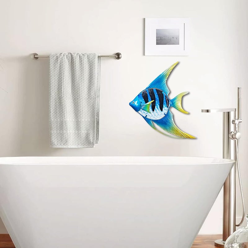John's Studio Store Angel Fish Sea Wall Decor Outdoor Metal Garden Hanging Art Glass Sculptures Home Ocean Theme Decorations for Kitchen Bathroom and Pool - Blue - Image 5