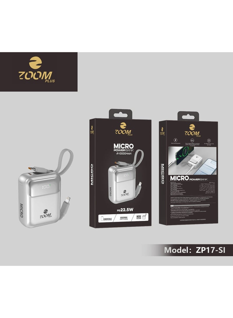 ZOOM PLUS MICRO ZP17 Power Bank 10000mAh | 22.5W PD Fast Charging | Built-in Dual Cables | Digital Display | Ultra-Compact Portable Power Bank - Image 4