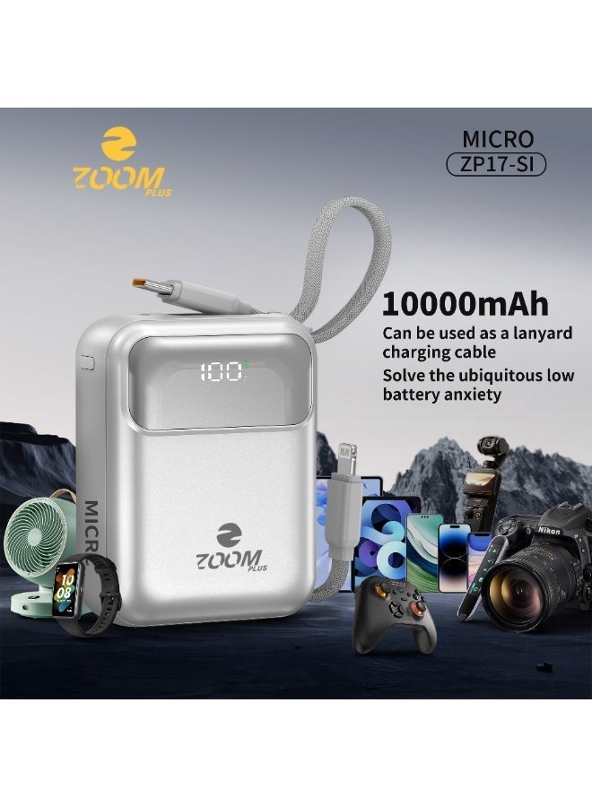 ZOOM PLUS MICRO ZP17 Power Bank 10000mAh | 22.5W PD Fast Charging | Built-in Dual Cables | Digital Display | Ultra-Compact Portable Power Bank - Image 1