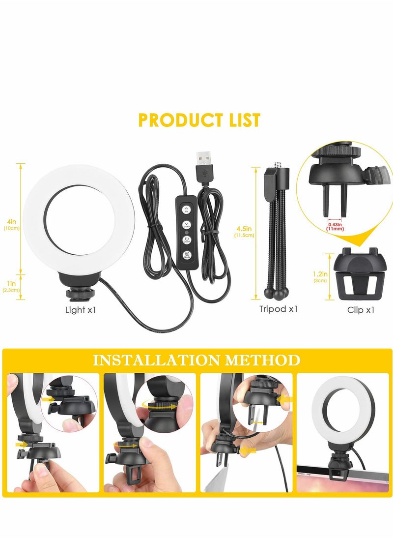 Y&D - Video Conference Lighting Kit, 4" Ring Light for Laptop with Stand Clip, Remote Working, Distance Learning, Zoom Call Lighting, Self Broadcasting, Computer Conferencing - Image 1