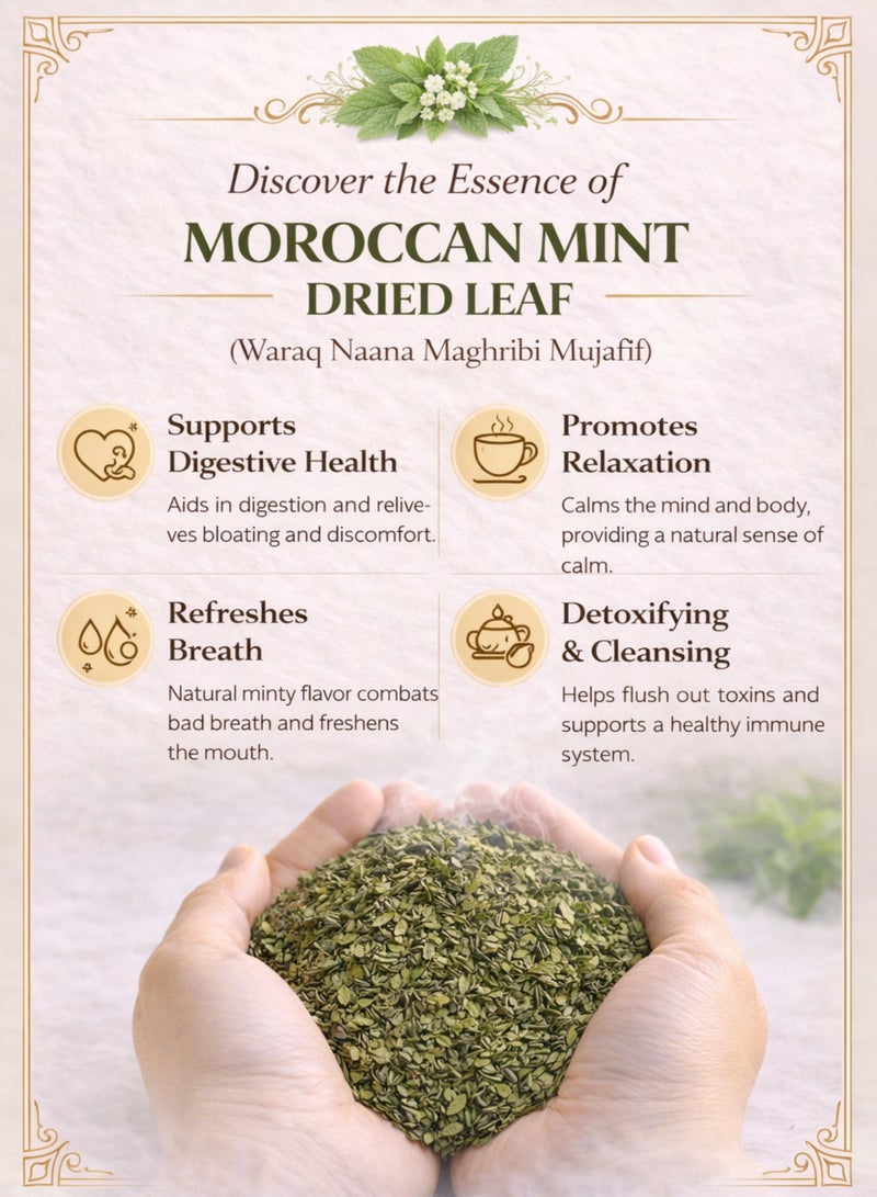 زهر أوراق النعناع المجففة المغربية (ورق نانا مغربي مجفف) – Mentha Spicata | أوراق النعناع الكاملة الطبيعية الفاخرة | نقي 100% للاستخدام في أعمال البستنة والبستنة والاستخدامات النباتية والأعشاب - Image 3