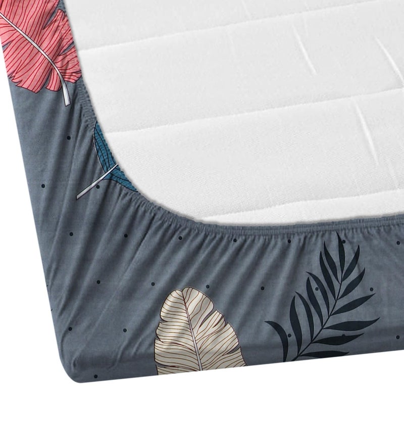 DECORUM Glace Cotton Fitted Bedsheet with 2 Pillow Cover (Grey) - Image 3