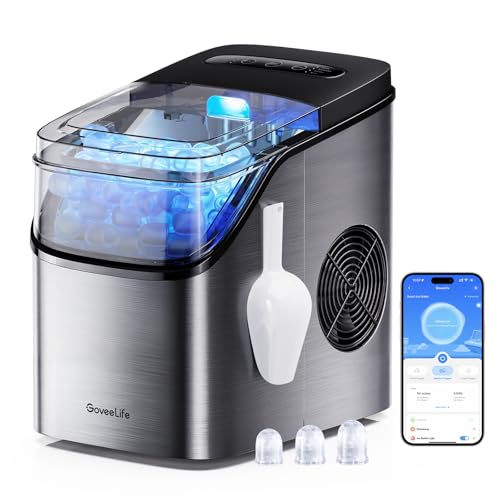 GoveeLife Smart Ice Maker Countertop, Portable Ice Machine with Voice Control, 9 Ice Cubes in 6 Minutes 3 Sizes, 26lbs/24Hrs, Self Cleaning RGB Lights, Quiet Ice Maker with Scoop for Kitchen Silver - Image 1