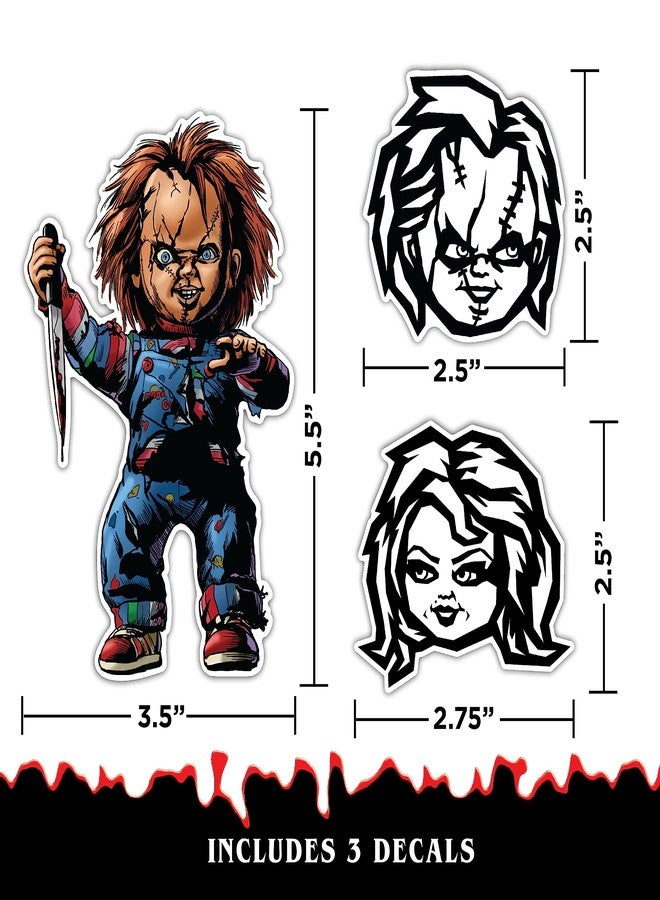 WALL PALZ Chucky & Tiffany Child's Play Decals - Set of 3 Vinyl Stickers for Car Tumbler Water Bottle Laptop Halloween Horror Car Decal Chucky Doll Face Scary Stickers - Image 3