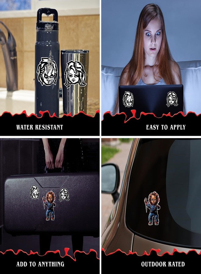 WALL PALZ Chucky & Tiffany Child's Play Decals - Set of 3 Vinyl Stickers for Car Tumbler Water Bottle Laptop Halloween Horror Car Decal Chucky Doll Face Scary Stickers - Image 2
