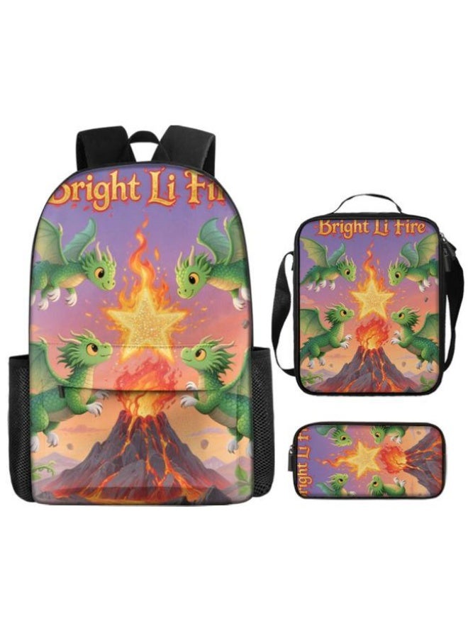 Bright Li Fire Three-piece set of cartoon bags, easily cope with various occasions (students, children, friends' outings, mountain climbing, schooling, etc.) | Backpack + hand-held + stationery bag | School season/holiday gifts - 106 - Image 2