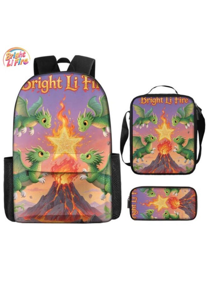 Bright Li Fire Three-piece set of cartoon bags, easily cope with various occasions (students, children, friends' outings, mountain climbing, schooling, etc.) | Backpack + hand-held + stationery bag | School season/holiday gifts - 106 - Image 1