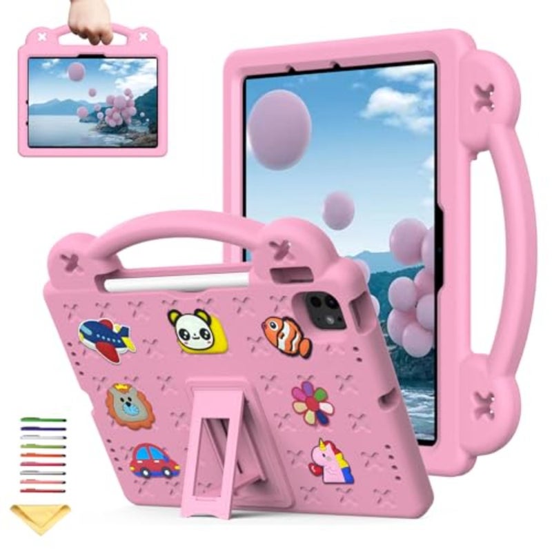 حافظة لجهاز Apple iPad: إسفنج EVA، دب وردي، غطاء حامل نحيف قابل للطي مقاوم للصدمات مع حامل قلم رصاص، مسند بمقبض لجهاز M3/M2 2025/2024 - Image 1