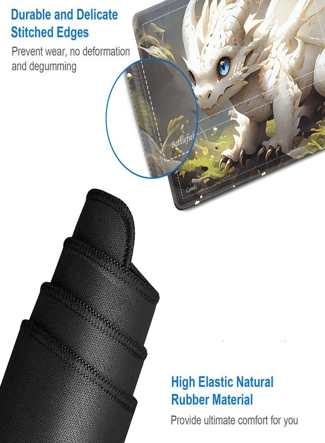 JVGFYNKL for TCG Playmat, Playmat with Zones, 24x14 in Non-Slip Rubber for MTG Playmat with Drawstring Travel Pouch and 6 Dice, White and Gold Baby Dragon for MTG Mat, Card Game Playmats - Image 4