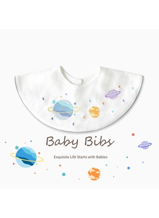 Premium Embroidered Cotton Baby Bib with Planet and Space Design - Waterproof Adjustable Drool Bib, Rolled Edge for Elegant Protection - Image 2