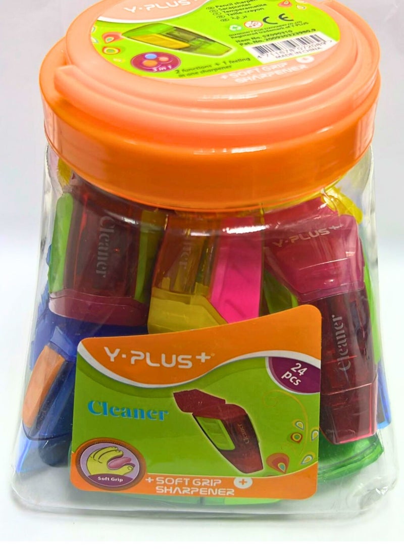 Y plus+ 24-Pieces Cleaner Soft Grip Sharpener And Eraser Assorted Color - Image 1