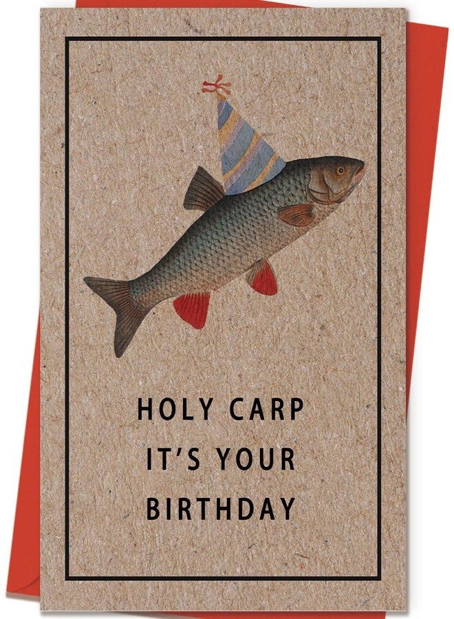 ICOOLYI Cute Carp Fish Birthday Card for Men Women Friends, Humorous Carp Pun Birthday Card, Cute fishing Birthday Gift For Fishing Enthusiasts - Image 1