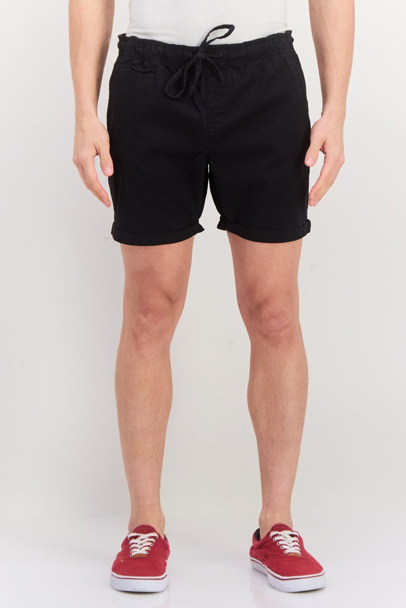 GOOD FOR NOTHING Men Drawstring Basic Shorts, Black - Image 1
