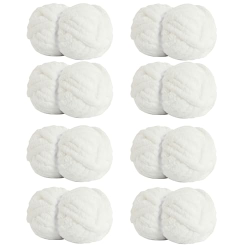 HouseABC Chunky Yarn for Hand Knitting Soft Jumbo Bulky Fluffy Chenille Yarn for Crocheting Blanket Scarf DIY 8 Pack (White, 28yds, 8 Ounces Each) - Image 1
