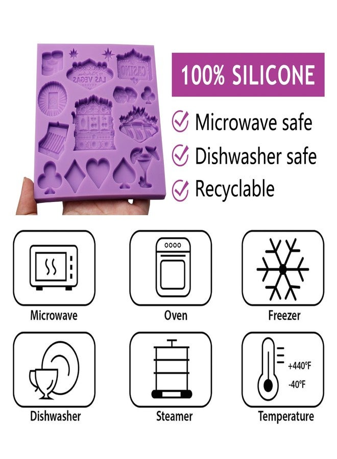 acvcatto Casino Theme Silicone Fondant Mold, Las Vegas Style Cake Decorating Molds Slot Machine Playing Cards Poker Chips Molds for Cupcake Topper Chocolate Candy Craft Gum Paste - Image 3