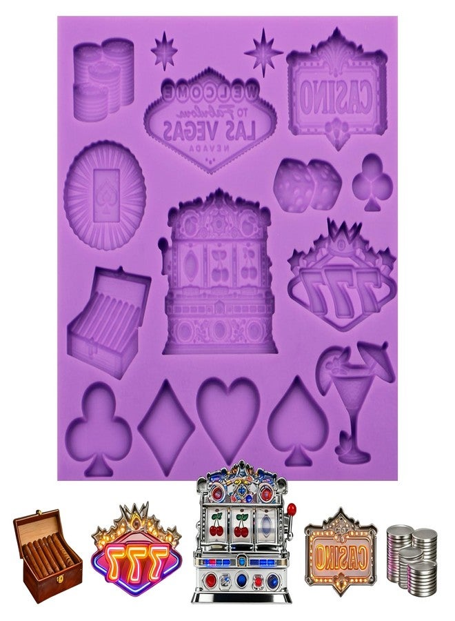 acvcatto Casino Theme Silicone Fondant Mold, Las Vegas Style Cake Decorating Molds Slot Machine Playing Cards Poker Chips Molds for Cupcake Topper Chocolate Candy Craft Gum Paste - Image 1