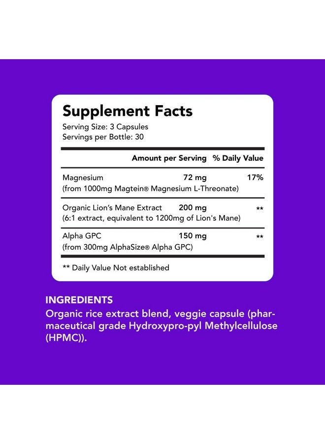 AMANDEAN مكمل صحة الدماغ AMANDEAN. مغنيسيوم L-ثريونيت (ماغتين)، مستخلص فطر ذيل الأسد، مركب كولين ألفا GPC. دعم معرفي نوتروبي للذاكرة والتركيز والوضوح. 90 كبسولة نباتية. - Image 2