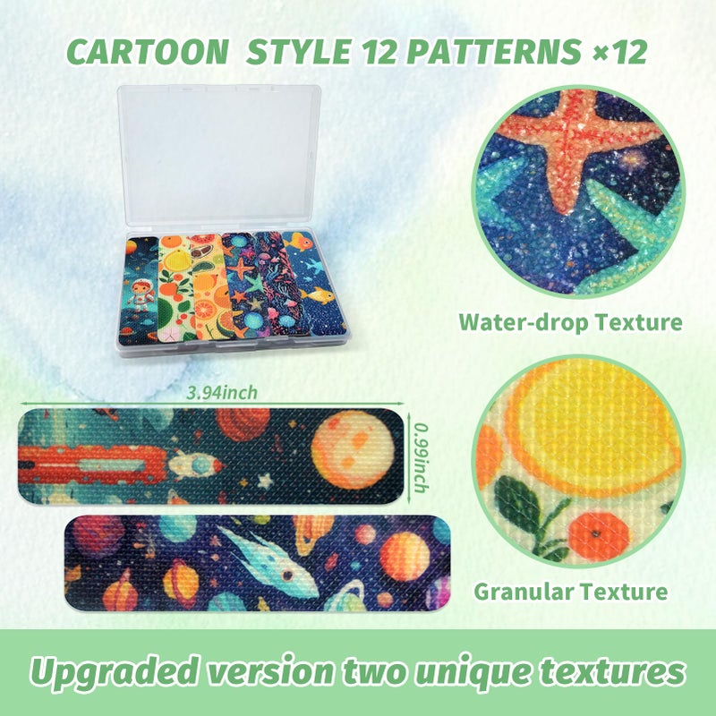 TOEMUR 72 Pieces Anxiety Sensory Stickers with Storage Box - Calming Stickers 2 Textured Surface - Fidget Strips for Office & Classroom Desk Adult & Teen Stress (Cartoon) - Image 2