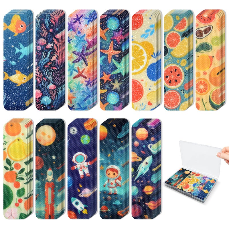 TOEMUR 72 Pieces Anxiety Sensory Stickers with Storage Box - Calming Stickers 2 Textured Surface - Fidget Strips for Office & Classroom Desk Adult & Teen Stress (Cartoon) - Image 1