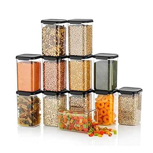 Homeor Plastic Storage Jar & Container Set Air-Tight BPA Free Containers for Kitchen Storage Kitchen Organizer & Kitchen Storage Pantry Organization Multipurpose 1100 ML Black - Image 1