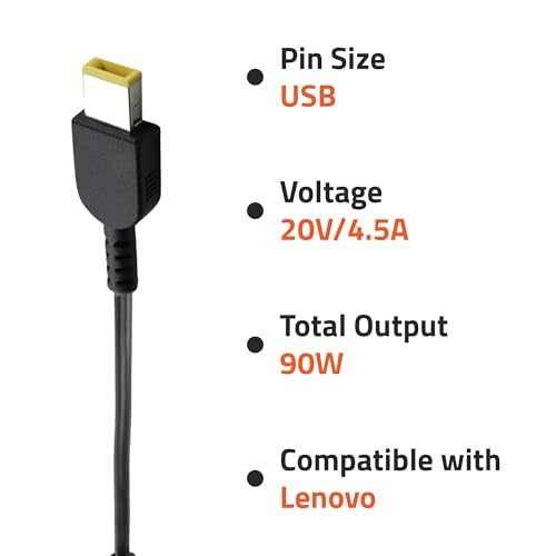 Artis AR0905 90 Watt Laptop Charger/Adapter with Power Cord Compatible with Lenovo Laptops (20 V/4.5A, Pin: USB) - Image 2