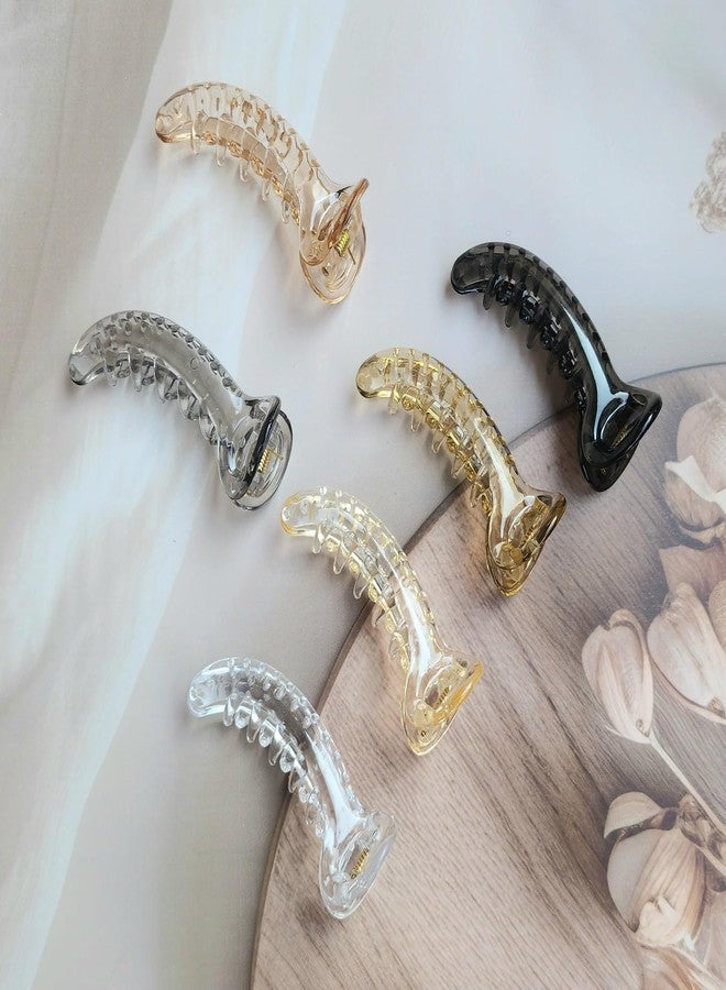 مشابك شعر على شكل موزة من RHOSYN HAIR ACESSORIES للنساء، للشعر الخفيف، تثبيت قوي، مشابك شعر متوسطة الطول لامعة وجذابة، مشابك تجميل عصرية للسيدات، عبوة من 6 قطع - Image 1