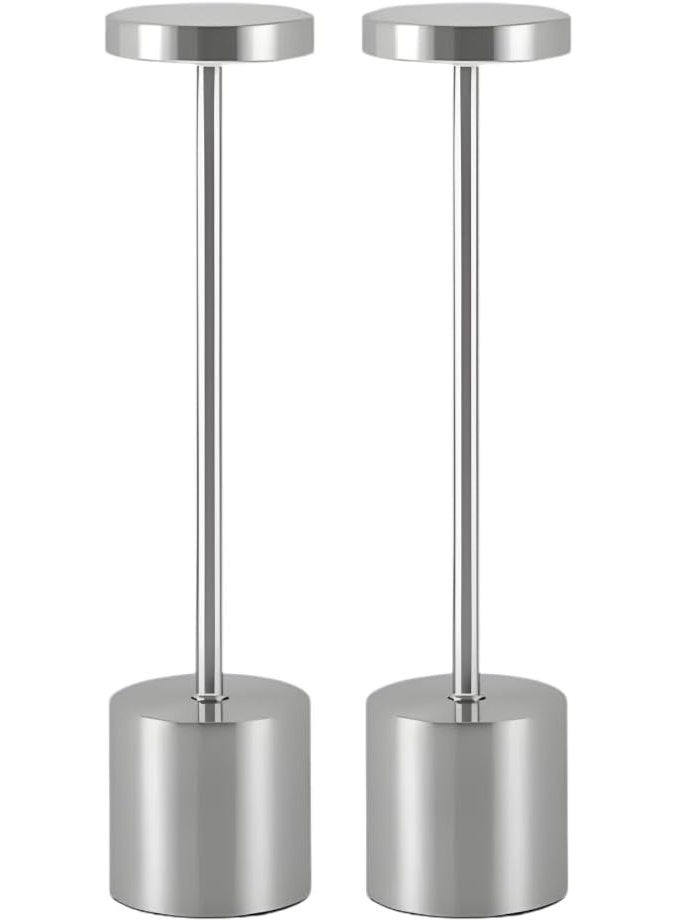 zentora 2 Pack LED Table Lamps, Rechargeable Battery Operated Desk Lights, Touch Control, 3 Color Stepless Dimmable, Modern Nightstand Bedside Lamps (SLIVER) - Image 2
