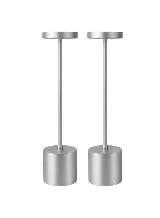 zentora 2 Pack LED Table Lamps, Rechargeable Battery Operated Desk Lights, Touch Control, 3 Color Stepless Dimmable, Modern Nightstand Bedside Lamps (SLIVER) - Image 1