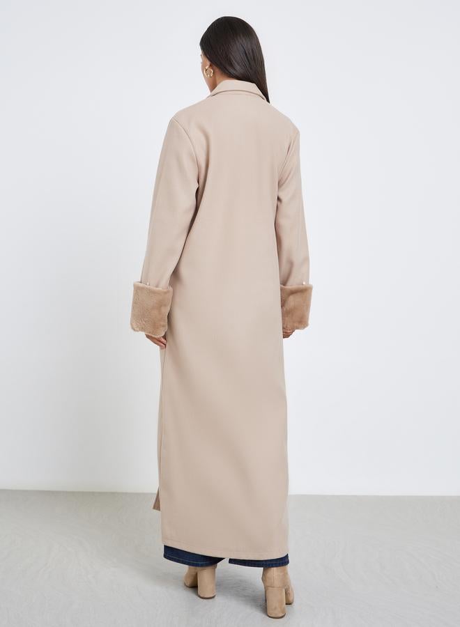 Amirah Collared Abaya with Faux Fur Trim Cuff - Image 5