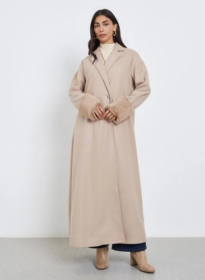Amirah Amirah Collared Abaya with Faux Fur Trim Cuff