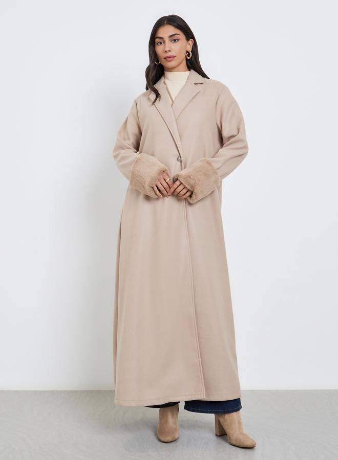 Amirah Collared Abaya with Faux Fur Trim Cuff - Image 2