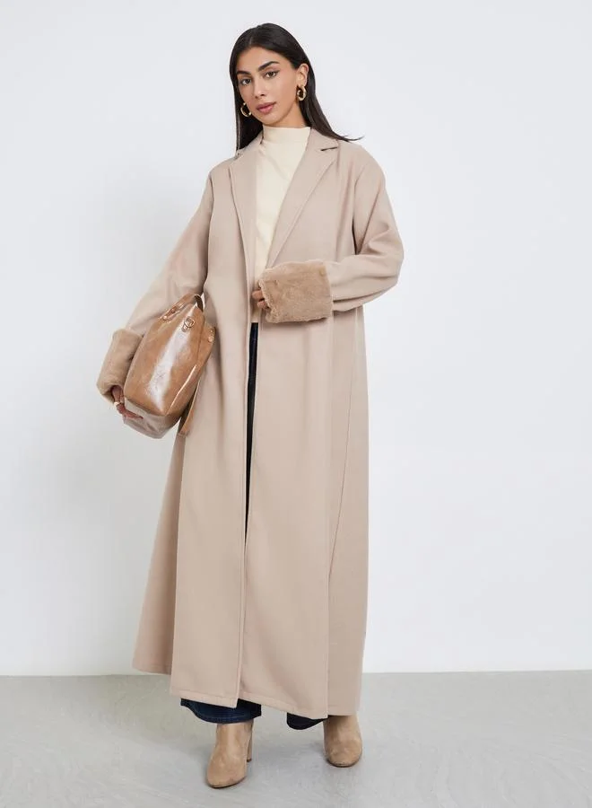 Amirah Amirah Collared Abaya with Faux Fur Trim Cuff