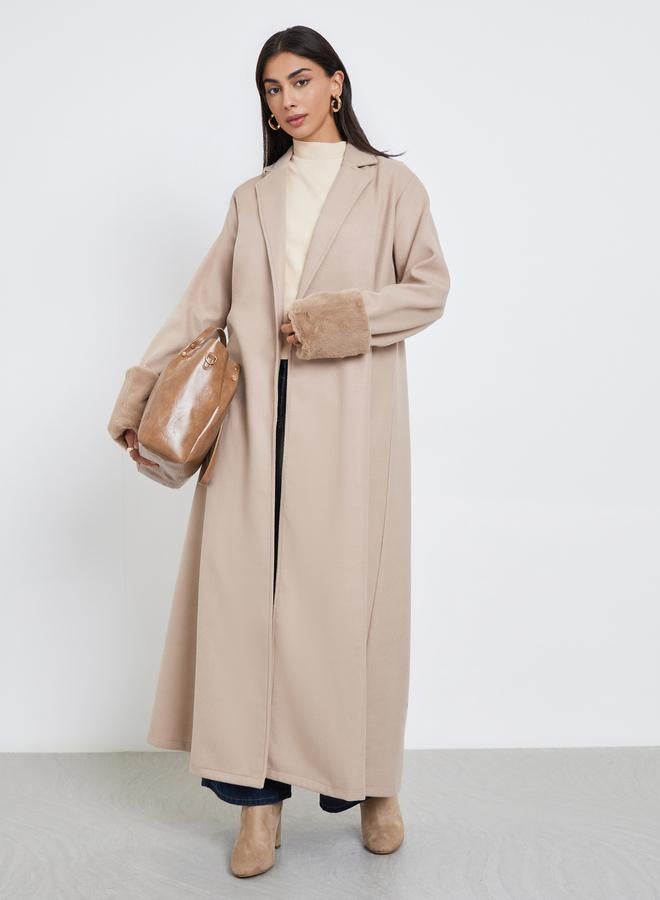 Amirah Collared Abaya with Faux Fur Trim Cuff - Image 1