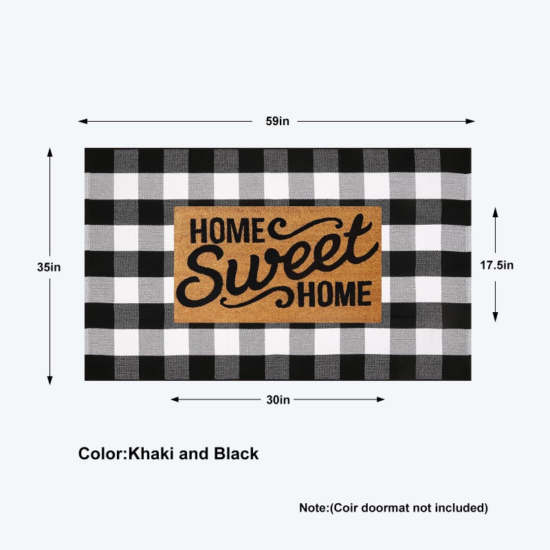 KIMODE Buffalo Plaid Outdoor Rug 3x5, Farmhouse Cotton Front Door Mat, Washable Black and White Checkered Rug Spring Outdoor Decor for Welcome Layered Door Mat Front Porch Entryway Kitchen - Image 3