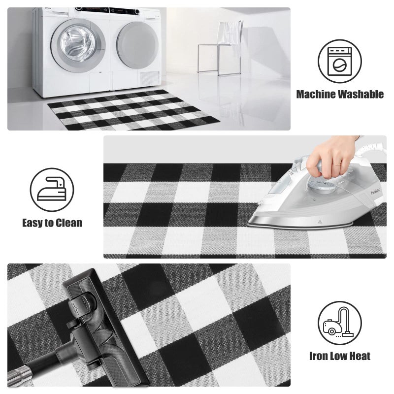 KIMODE Buffalo Plaid Outdoor Rug 3x5, Farmhouse Cotton Front Door Mat, Washable Black and White Checkered Rug Spring Outdoor Decor for Welcome Layered Door Mat Front Porch Entryway Kitchen - Image 5