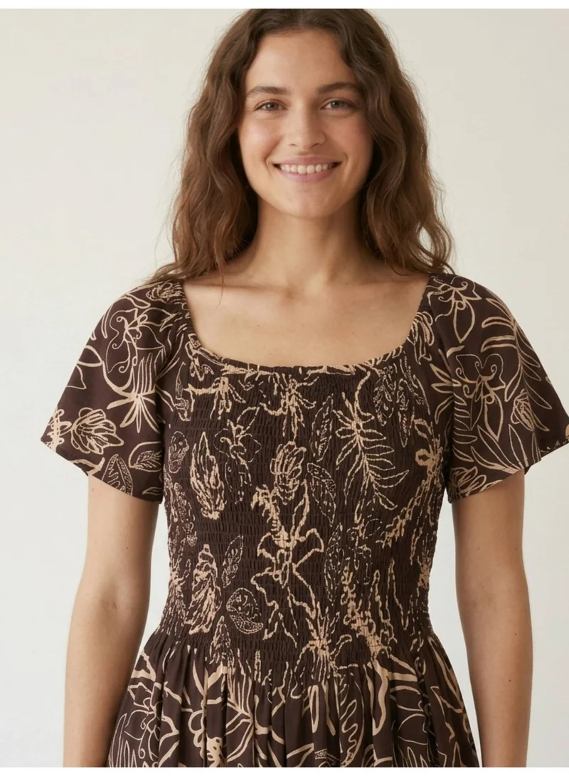 Victor And Jane  Printed Midi Dress with Square Neck for Women | Best Price UAE