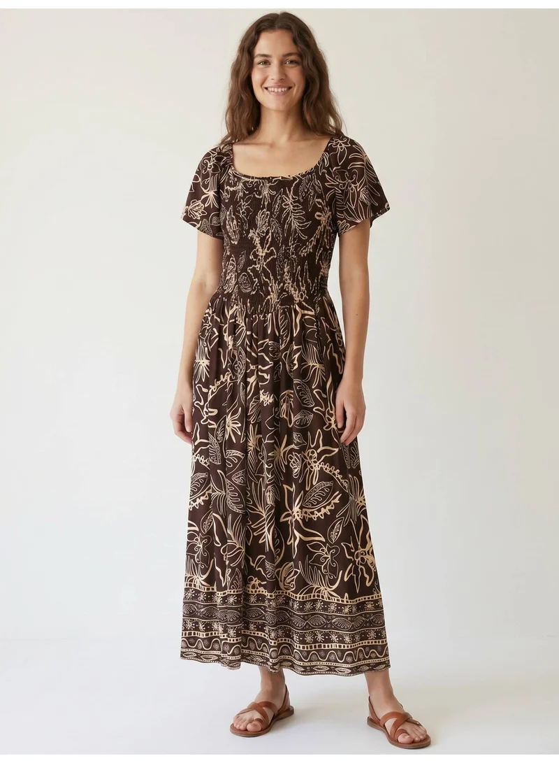 فكتور اند جين Printed Midi Dress with Square Neck