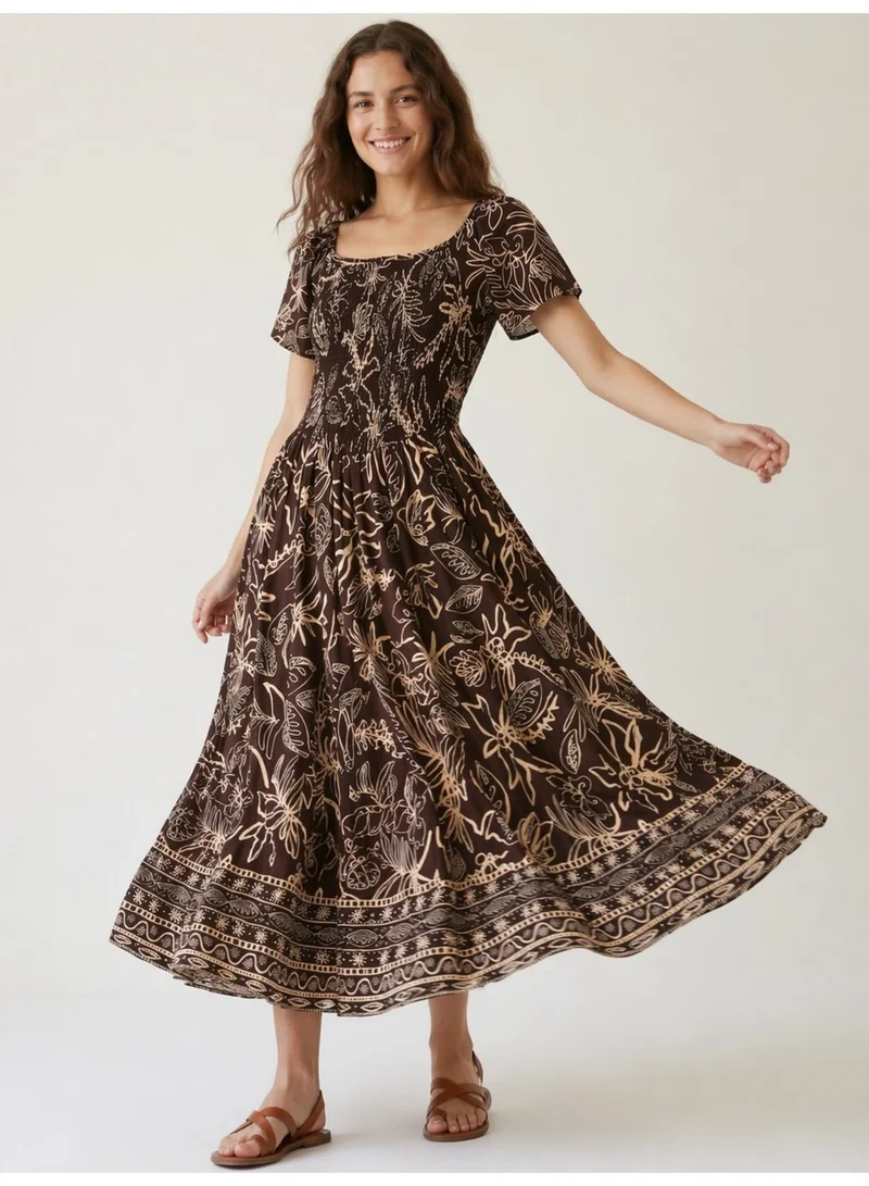 فكتور اند جين Printed Midi Dress with Square Neck